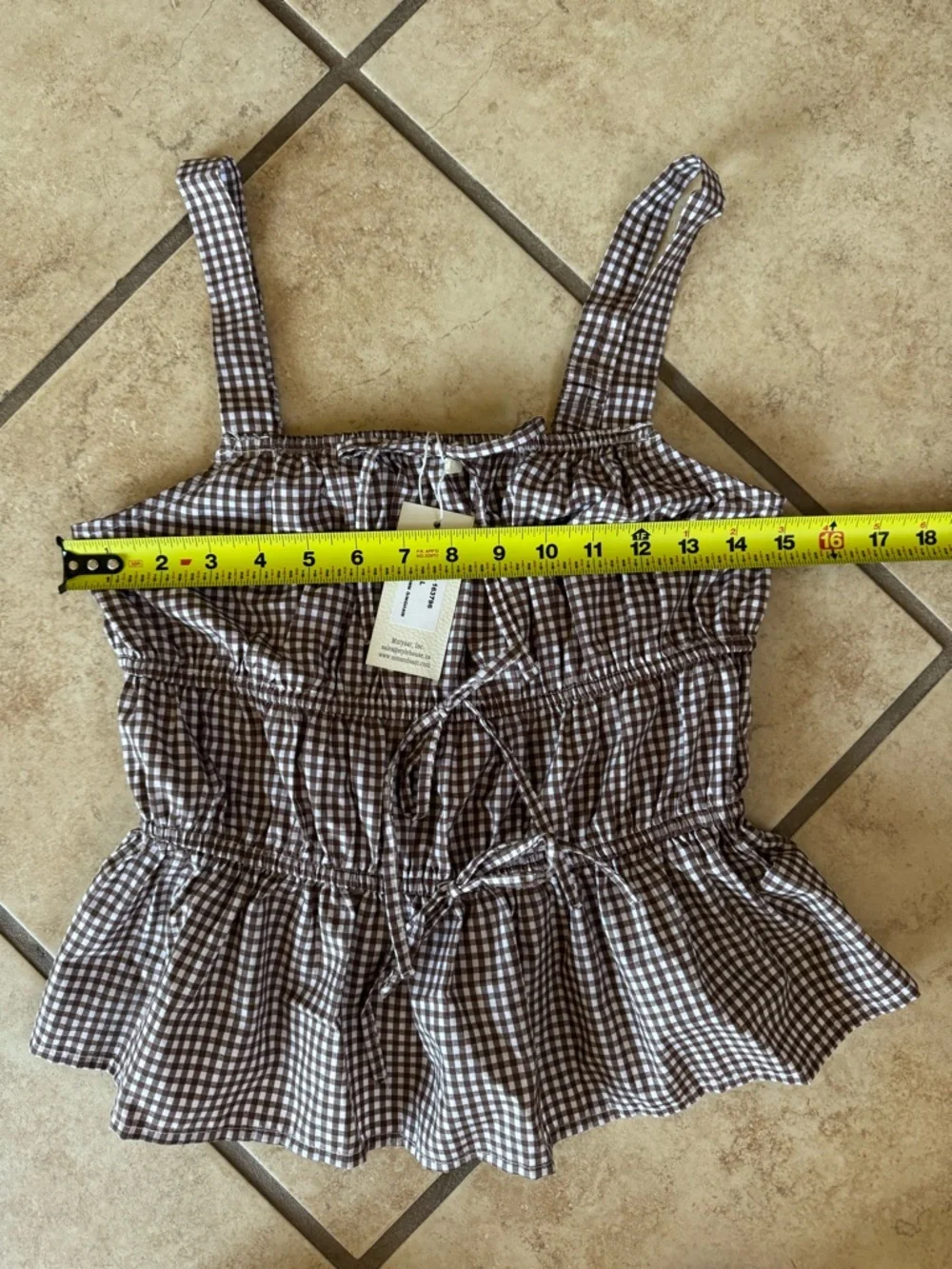 Gingham NWT Sim & Sam Brown Ruffle Top - Picture 5 of 7